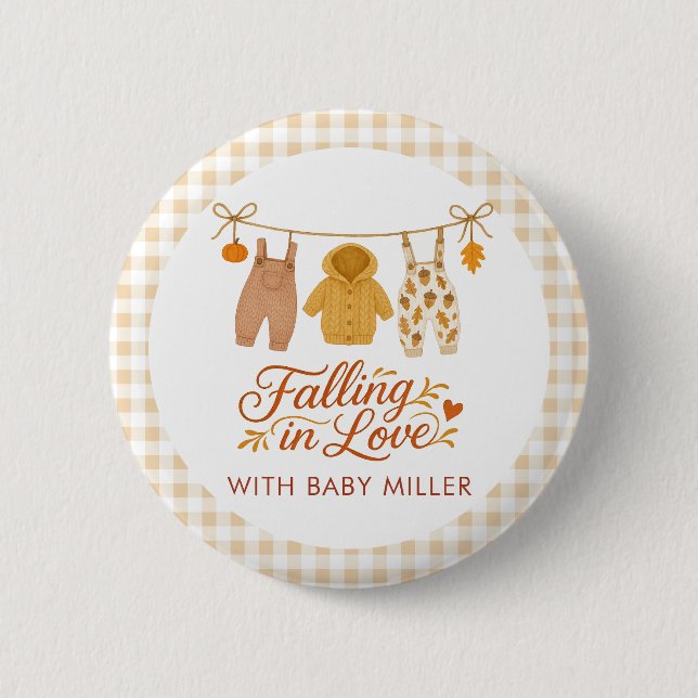 Falling in Love Autumn Baby Clothes Baby Shower Button (Front)