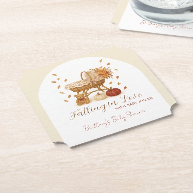 Falling in Love Autumn Baby Shower  Paper Coaster (Angled)