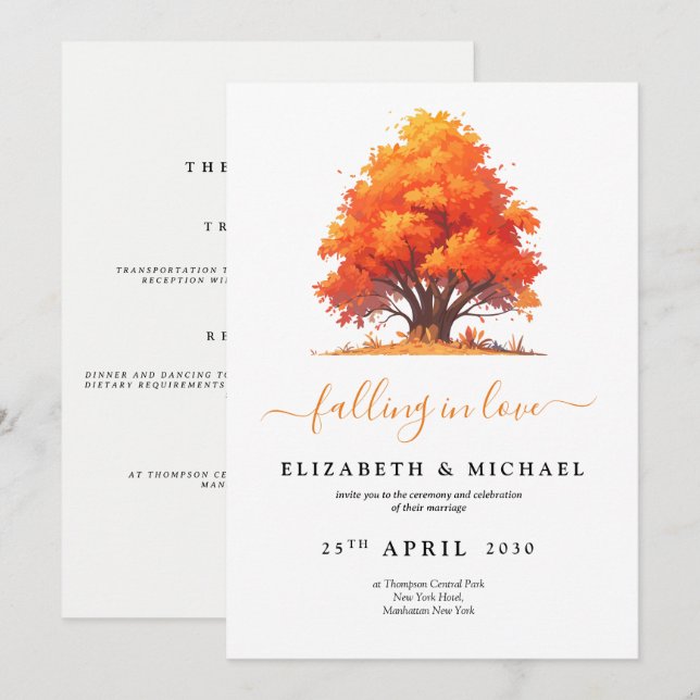 Falling in Love Autumn Wedding Minimalist Invitation (Front/Back)