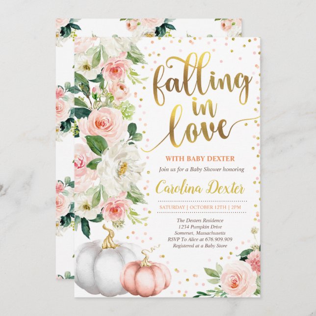Falling In Love Baby Shower Invitation Pink Gold (Front/Back)