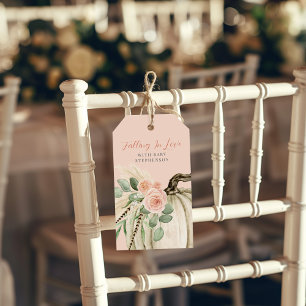 Falling In Love Baby Shower Pumpkin Floral Pink  Gift Tags