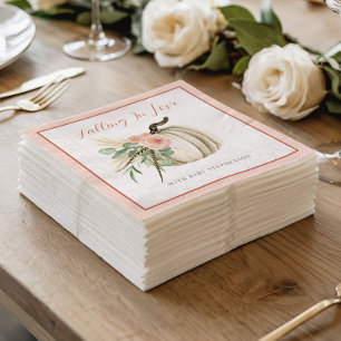Falling In Love Baby Shower Pumpkin Floral Pink Napkins