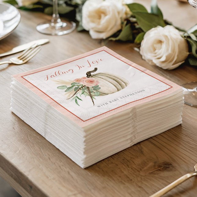 Falling In Love Baby Shower Pumpkin Floral Pink  Napkins (Creator Uploaded)