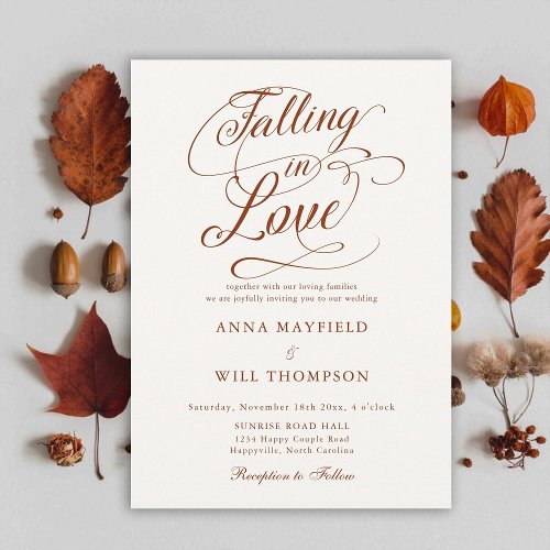 Falling in Love Boho Romantic Calligraphy Wedding Invitation