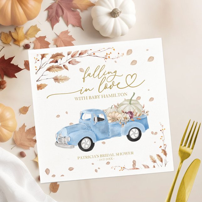 Falling In Love Boy Fall Baby Shower Napkins (Creator Uploaded)