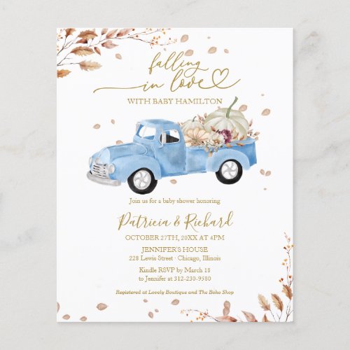 Falling in Love Budget Boy Baby Shower Invitation Flyer