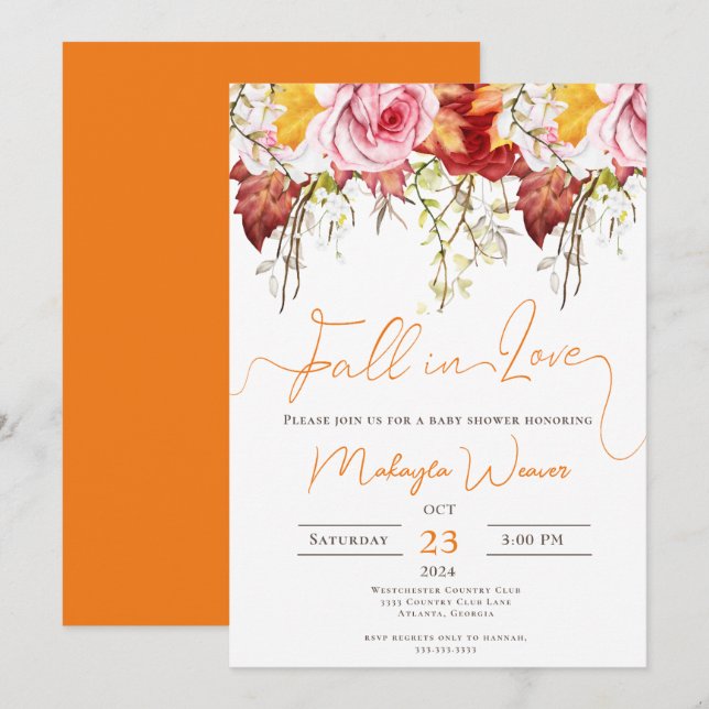 Falling in Love  Editable autumn Baby Shower Invitation (Front/Back)