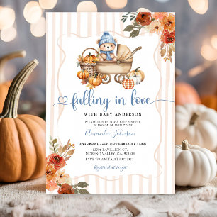Falling in Love Fall Baby Shower Boy Bear Invitation