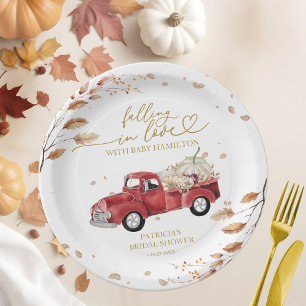 Falling In Love Fall Red Vintage Truck Baby Shower Paper Plates