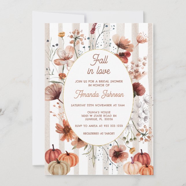 Falling In Love Fall Wildflower Bridal Shower Invitation (Front)