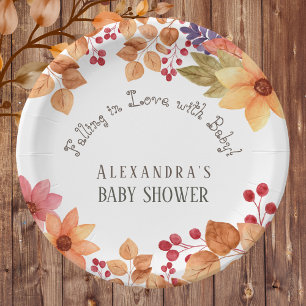 Falling in Love Floral Autumn Baby Shower Paper Plates