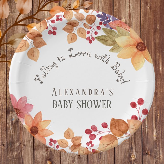 Falling in Love Floral Autumn Baby Shower Paper Plates (Creator Uploaded)