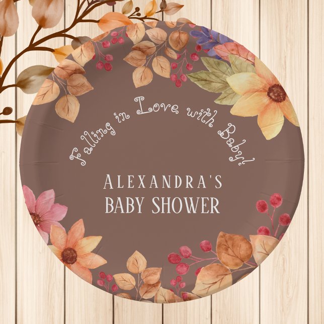 Falling in Love Floral Autumn Baby Shower Paper Plates (Creator Uploaded)
