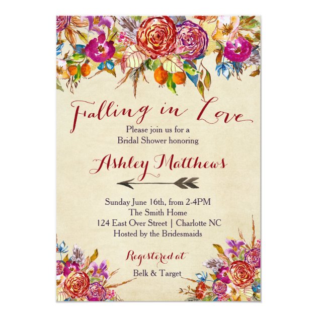 Falling In Love Floral Bridal Shower Invitation, Card