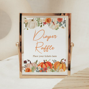 Falling In Love Floral Pumpkin Diaper Raffle Poster