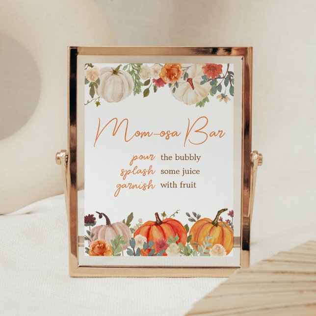 Falling In Love Floral Pumpkin Mom Osa Bar Poster (Fall Floral Pumpkin Baby Shower Mom Osa Bar Sign)