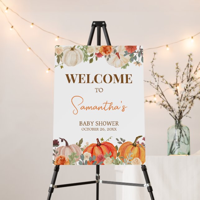 Falling In Love Floral Pumpkin Welcome Sign (In Situ (Stand))