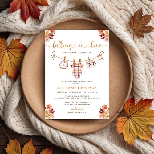 Falling in Love Gingham Fall Baby Shower Invitation