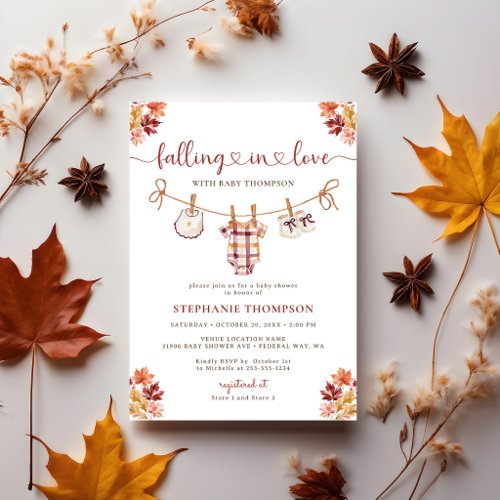 Falling in Love Girl Fall Clothesline Baby Shower Invitation