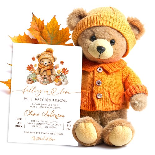 Falling in Love Little Teddy Bear Baby Shower Invitation