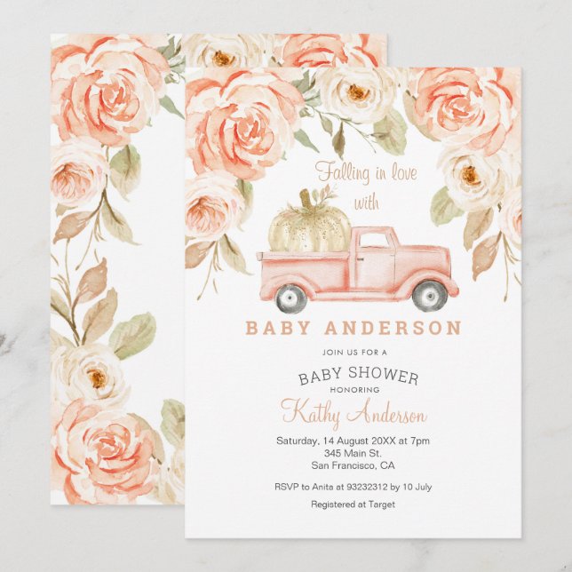 Falling in Love Peach Baby Shower Invitation (Front/Back)