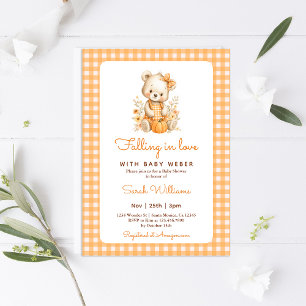 Falling in Love Pumpkin Bear Baby Shower Invitation