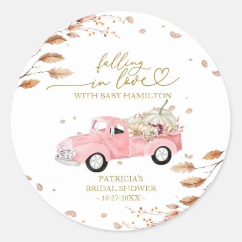 Falling In Love Pumpkin Fall Baby Shower Classic Round Sticker