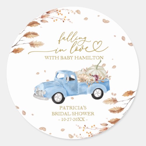 Falling In Love Pumpkin Fall Baby Shower Classic Round Sticker