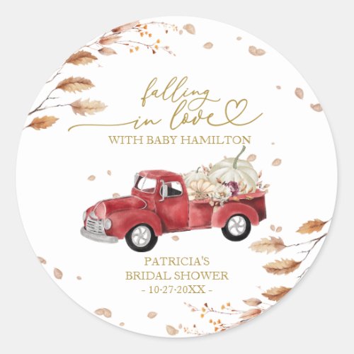 Falling In Love Pumpkin Fall Baby Shower Classic Round Sticker