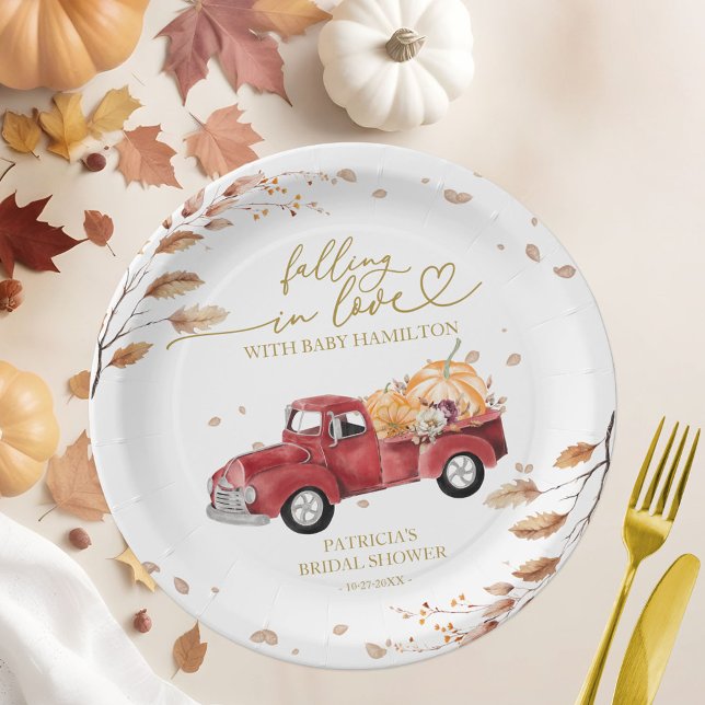 Falling In Love Pumpkin Fall Baby Shower Paper Plates (Creator Uploaded)