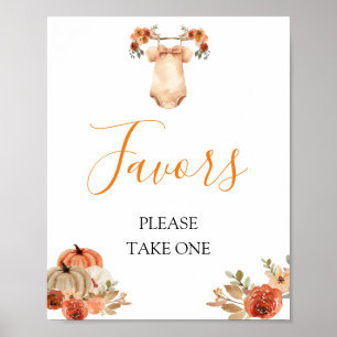 Falling In Love Pumpkin Floral Baby Shower Favors Poster