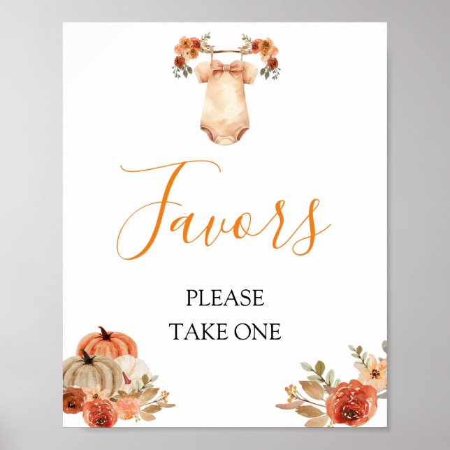 Falling In Love Pumpkin Floral Baby Shower Favors Poster (Front)