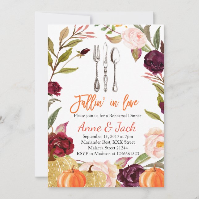 Falling in Love Pumpkin Rehearsal Dinner Invite (Front)