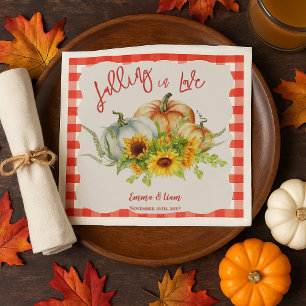 Falling in Love Pumpkin Sunflower Fall Wedding Napkins
