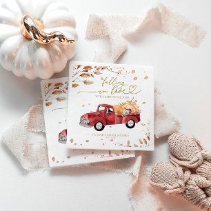 Falling In Love Red Vintage Truck Pumpkin Fall Napkins
