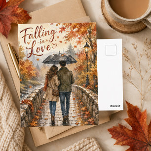 Falling in Love Romantic Autumn Leaves Fall Postcard