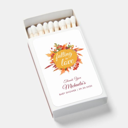 Falling in Love Rustic Autumn Fall Baby Shower Matchboxes