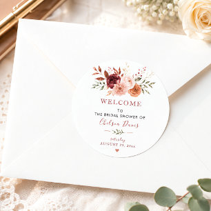 Falling In Love Rustic Floral Burgundy Custom Classic Round Sticker