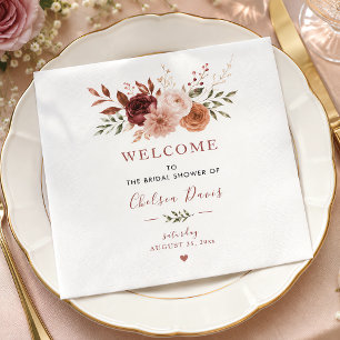 Falling In Love Rustic Floral Burgundy Custom Napkins