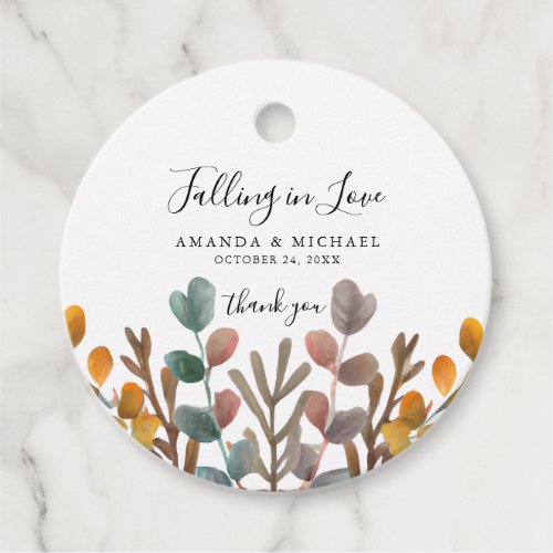 Falling in love Watercolor Fall Foliage Thank you  Favor Tags