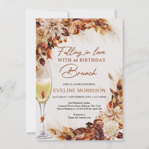 Falling in love with 40 birthday Brunch and Bubbly Invitation
