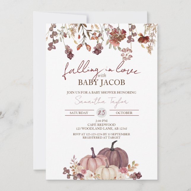 Falling in Love with Baby, Pumpkin Baby Shower, Invitation (Front)