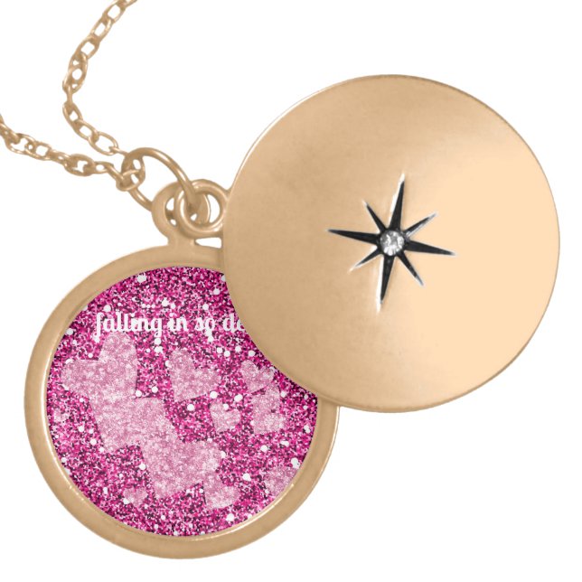 Falling in so Deep Pink Hearts Gold Plated Necklace (Front)