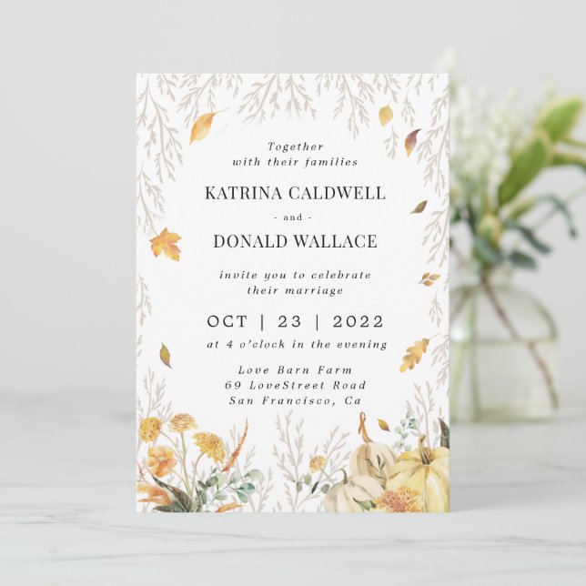 Falling Leaf Autumn Wedding  Invitation (Standing Front)