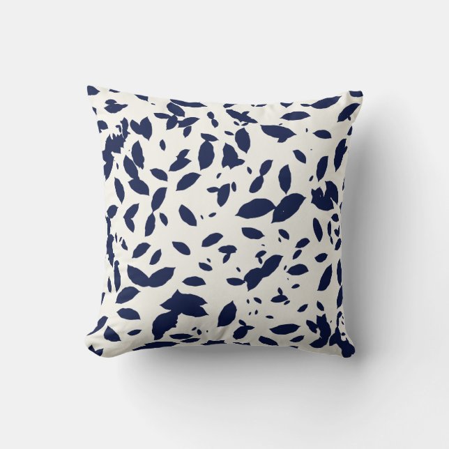 Falling Leaf - Modern Botanical In Navy & White Throw Pillow (Front)