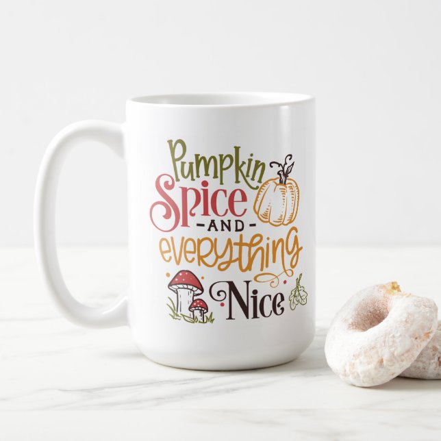 Falling Leaves and Whimsical Pumpkins Coffee Mug (With Donut)