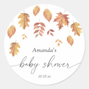Falling leaves autumn baby shower classic round sticker