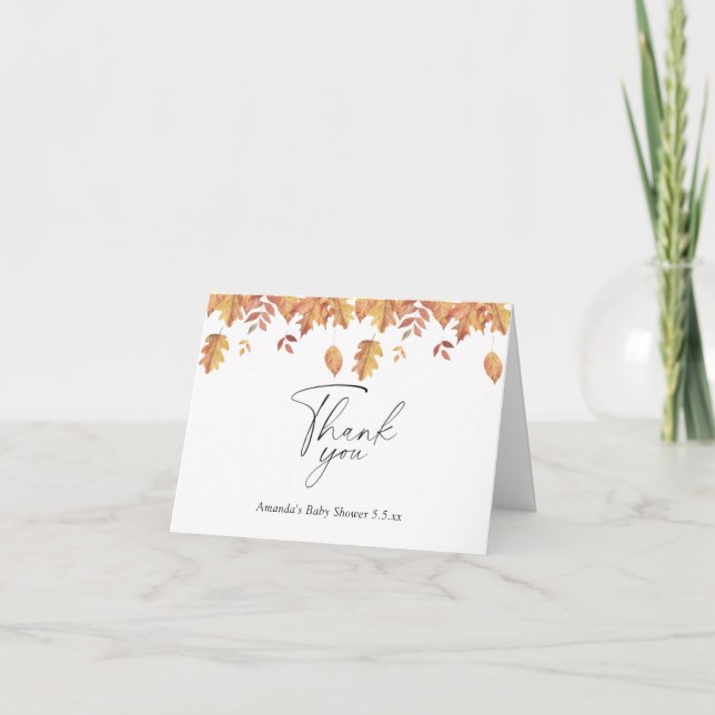 Falling leaves autumn baby shower - Thank You Card (Front)