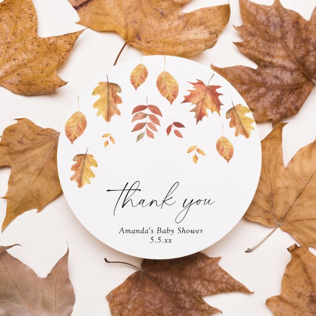 Falling leaves autumn baby shower - Thank you Classic Round Sticker (Creator Uploaded)