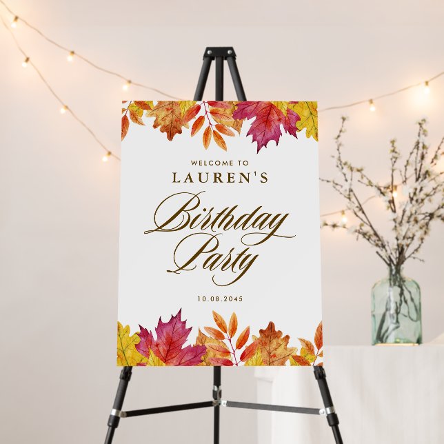 Falling Leaves Autumn Birthday Party Welcome Foam Board (In Situ (Stand))